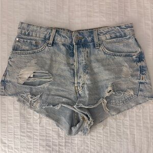 Distressed Light Blue Denim Shorts
